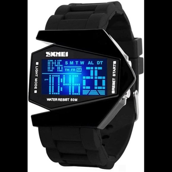 Men’s Sports Military Watches Digital Airplane Shaped LED Ligh - Picture 1 of 10
